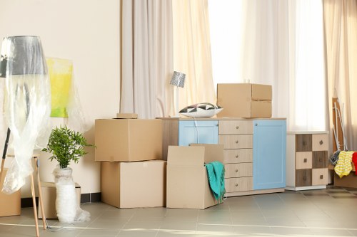 Packed storage boxes and furniture prepared for a Richmond self storage quote